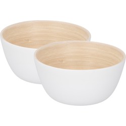 2x stuks bamboe snack schaaltje wit 10 cm - Snack en tapasschalen