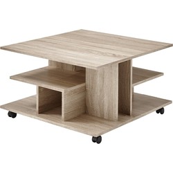 Salontafel op wielen met opbergvakken - 76 x 76 x H44 cm