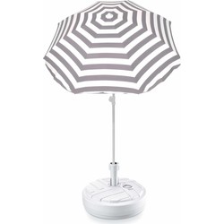 Grijs gestreepte strand/tuin basic parasol van nylon 180 cm + parasolvoet wit - Parasols