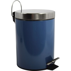MSV Prullenbak/pedaalemmer - metaal - marine blauw - 3 liter - 17 x 25 cm - Badkamer/toilet - Pedaalemmers