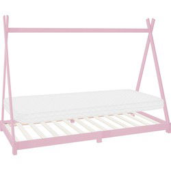 Kinderbed Tipi 90x200 cm roze van grenenhout incl. matras H-10cm houten bed met lattenbodem ML-Design