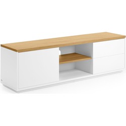 Kave Home - Abilen wit gelakt tv-meubel van eikenfineer met 1 deur & 2 lades, 150 x 44 cm FSC100%