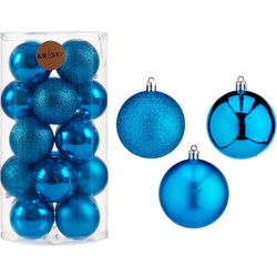 40x stuks kerstballen helder blauw kunststof 7 cm glitter, glans, mat - Kerstbal