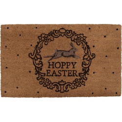 Clayre & Eef Deurmat 75x45 cm Bruin Kokosvezel PVC Konijn HOPPY EASTER Kokosmat