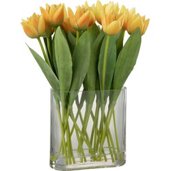 J-line - Tulpen In Vaas Ovaal Plastiek Glas Geel - 19x12x38cm