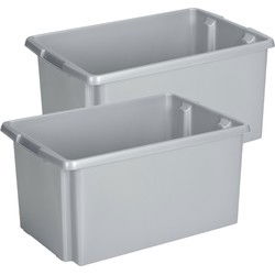 Sunware opslagbox - 2x - kunststof - 51L - grijs - 59 x 39 x 29 cm - Opbergbox