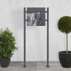 Staande brievenbus met krantenvak 37x36,5x11 cm antraciet/zwart marmerlook gemaakt van staal ML design, modern asymmetrisch ontwerp, stahoogte 120cm antraciet dubbele voet