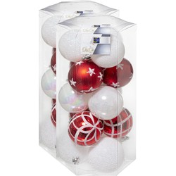 30x stuks kerstballen mix wit/rood gedecoreerd kunststof 5 cm - Kerstbal