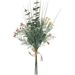 Atmosphera Kunstbloemen boeket Eucalyptus - 66 cm - Wilde bloemen - groen en kleur - Kunstbloemen