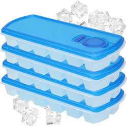 Voordeelset van 4x stuks iJsblokjes/ijsklontjes maken bakjes met afsluit deksel blauw 26 cm - IJsblokjesvormen