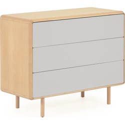 Kave Home - Anielle commode met 3 laden in massief essenfineer 99 x 78,5 cm