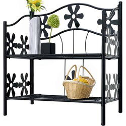 Metalen plantenrek met 2 legplanken mat zwart 60x30x50cm