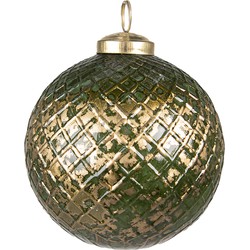 Clayre & Eef Kerstbal  Ø 10 cm Groen Goudkleurig Glas Kerstdecoratie