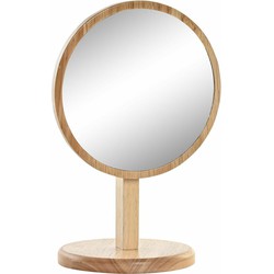 Items Make-up spiegel op standaard - rond - bamboe - 22 cm - Make-up spiegeltjes