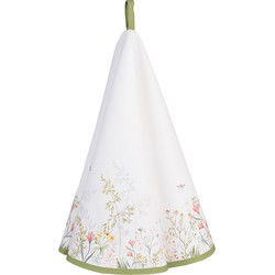 Clayre & Eef Theedoek  Ø 80 cm Wit Katoen Rond Bloemen Keukenhanddoek
