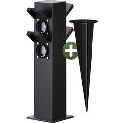 Tuincontactdoos Zwart 4 Stekker 38x12,5x12,5cm