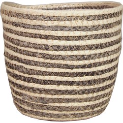 Set van 3x stuks naturel grijs rotan planten pot mand van gedraaid jute/riet H13 en D16 cm - Plantenpotten