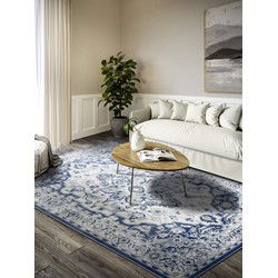 Villeroy & Boch - laagpolig vintage vloerkleed Gabrielle - Creme / Blauw - 80x240 cm