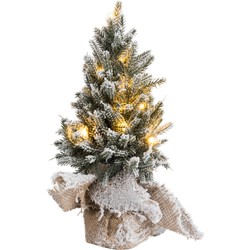 J-line - Kerstboom+led+pot Jute Plastiek Besneeuwd Groen Extra Small - 18x17.5x29.5cm