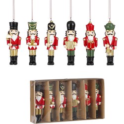 House of Seasons Kerst Ornament Notenkraker - Set 6 stuks - L4 x B2 x H10,5 cm - Polyester - Rood