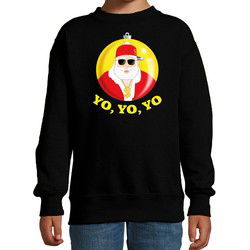 Bellatio Decorations kersttrui/sweater voor kinderen - Kerstman - zwart - Yo Yo Yo 12-13 jaar (152/164) - kerst truien kind