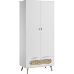 Kast met 2 deuren en 1 lade met rieten vlechtwerk L85 x H195 cm - Riet