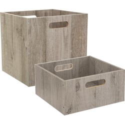 Set van 2x stuks opbergmanden/kastmanden 14 en 29 liter grijs van hout 31 cm - Opbergkisten