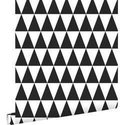 ESTAhome behang grafische driehoeken zwart en mat wit - 53 cm x 10,05 m - 128845