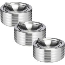 Klepasbak/terrasasbak/stormasbak - 3x - zilver - RVS - 12 x 5 cm - Asbakken - Asbakken