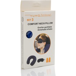 Decopatent® 3 Delige Reiskussen SET - Opblaasbaar Reis Nekkussen - Slaapmasker Oogmasker Oordopjes - Auto Vliegtuig - Vrouw & Man