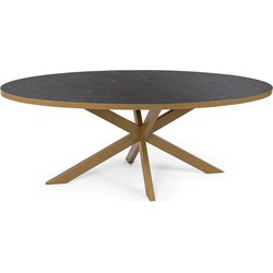 Stalux Ovale eettafel 'Mees' 210 x 100cm, kleur goud / zwart marmer