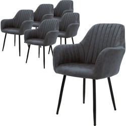 Eetkamerstoel set van 6 Gevoerde quilting met rugleuning en armleuningen Antraciet Keukenstoel met kunstlederen bekleding ML design