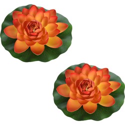 2x Oranje waterlelie kunstbloemen vijverdecoratie 18 cm - Kunstbloemen