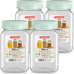 Voorraadpot/bewaarpot - 4x - 500 ml - kunststof - mint groen - B7 x H13 cm - Voorraadpot