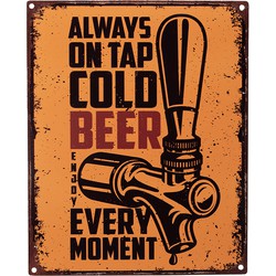 Clayre & Eef Tekstbord  20x25 cm Oranje Ijzer Biertap Always on tap Cold beer Wandbord