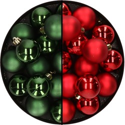 32x stuks kunststof kerstballen mix van donkergroen en rood 4 cm - Kerstbal