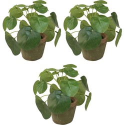 3x Groene kunstplanten pilea planten in pot 13 cm - Kunstplanten