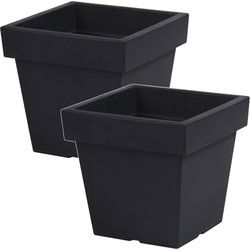 Prosperplast Plantenbak Square - 2x - antraciet - vierkant - 24 x 22 cm - Plantenpotten