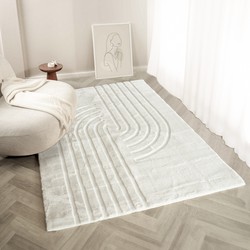 Japandi hoogpolig vloerkleed - Bohemian Arches Crème - 200 x 290 cm