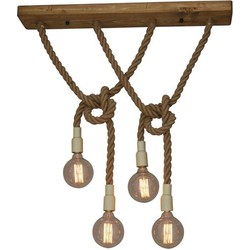 Hanglamp boven tafel touw hout E27x4 900x150mm