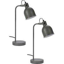 2x stuks tafellampen/bureaulampjes grijs metaal 38 cm - Tafellampen