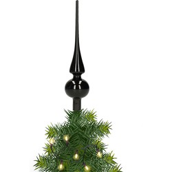 Glazen kerstboom piek/topper zwart glans 26 cm - kerstboompieken