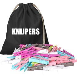 Wasknijperzak canvas bedrukt met knijpers en 100 plastic wasknijpers - knijperszakken