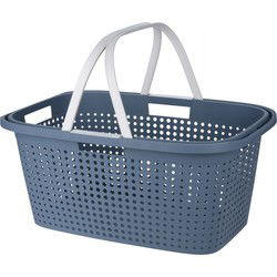 Wasmand met hengsel - 38 liter - 60 cm - blauw/wit - Draagwasmand - Wasmanden
