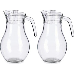 Vivalto sapkan karaf met deksel - 2x - glas - 1,8 liter - transparant - Schenkkannen
