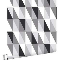 ESTAhome behang grafische driehoeken zwart, grijs en wit - 0,53 x 10,05 m - 139121