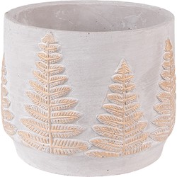 Clayre & Eef Bloempot  Ø 15x12 cm Grijs Goudkleurig Steen Dennenbomen Bloempot binnen