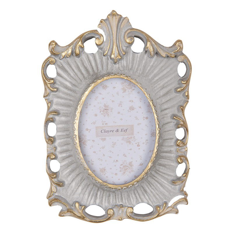 Clayre & Eef Fotolijst 6x9 cm Grijs Goudkleurig Kunststof - 