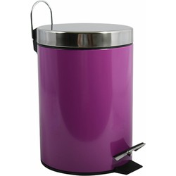 MSV Prullenbak/pedaalemmer - metaal - paars - 3 liter - 17 x 25 cm - Badkamer/toilet - Pedaalemmers