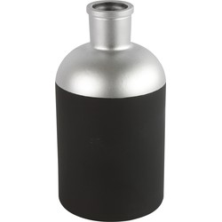 Countryfield Bloemen/Deco vaas - zwart/zilver - glas - fles - D14 x H26 cm - Vazen